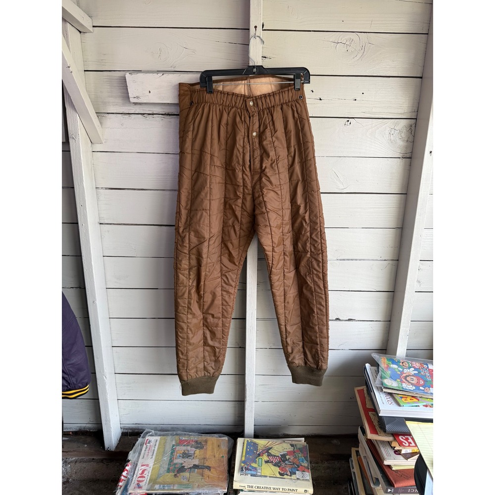 Vintage Quilted Insulated Thermal Pants Brown Workwear Hunting